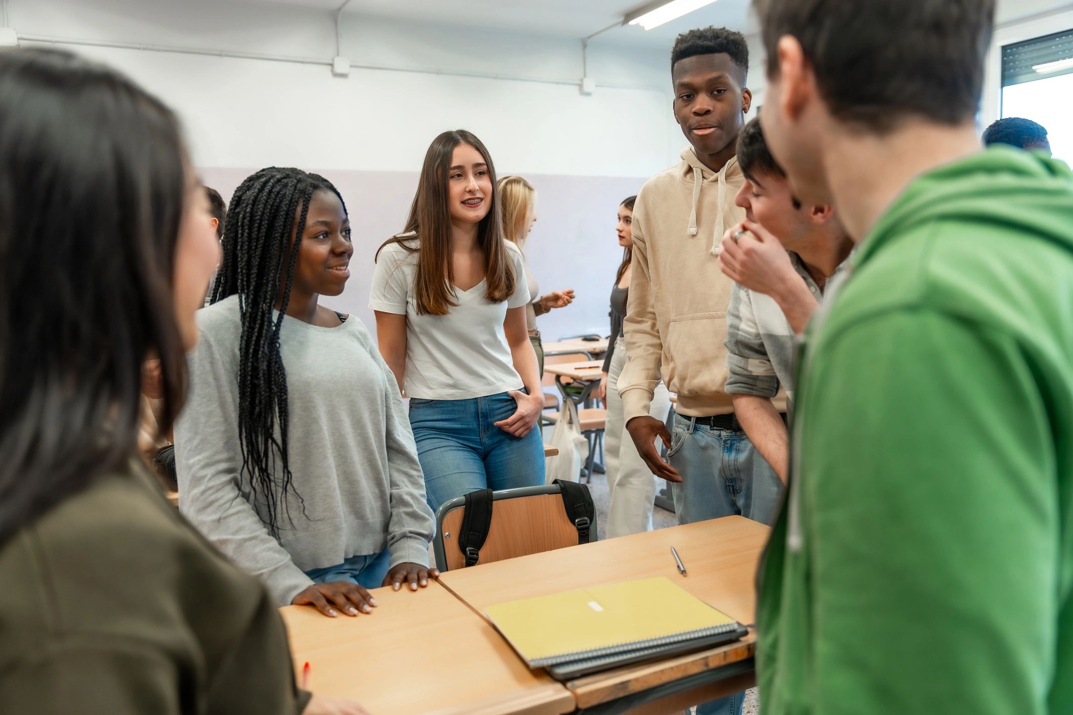 Students collaborating in a classroom